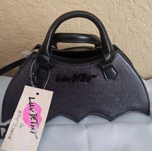 Betsey Johnson Black Glitter Mini Bat Bag